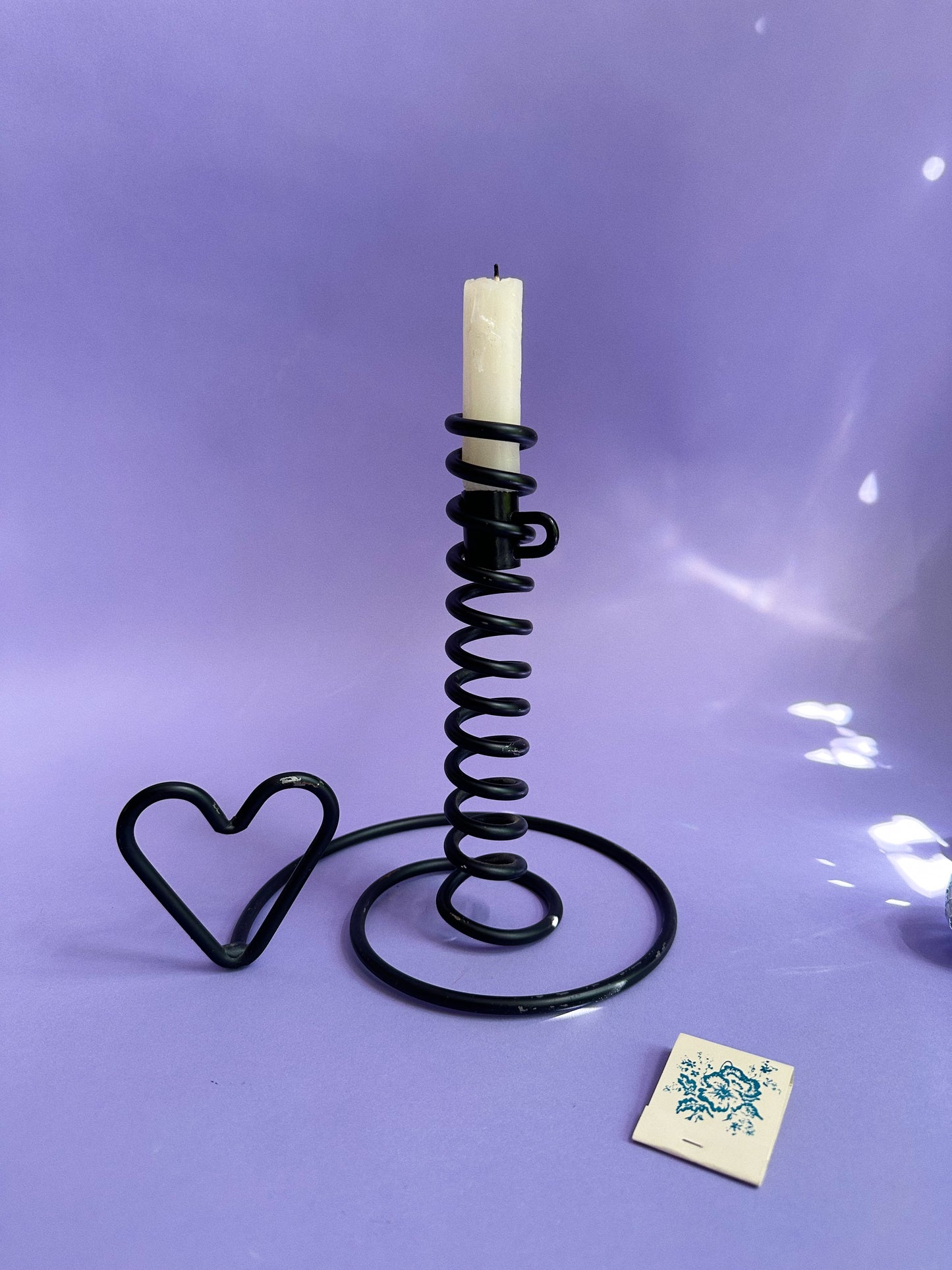 Handmade Wrought Iron Courting Candle Holder with Heart-Shaped Handle