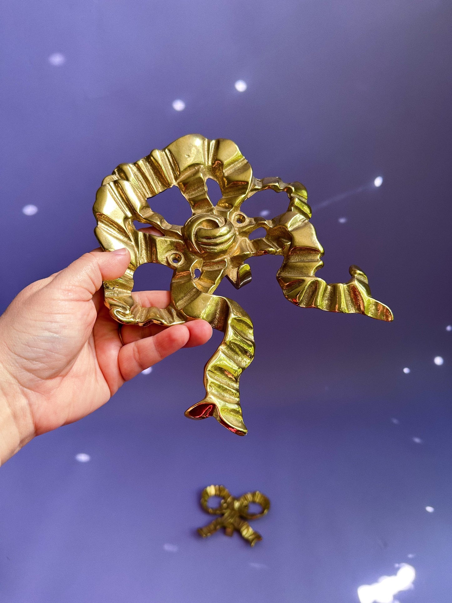 Vintage Heavy Brass Bow Wall Hooks