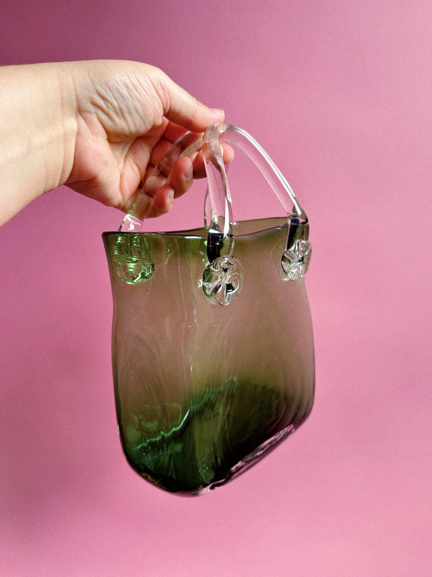 Vintage Green Art Glass Purse Vase