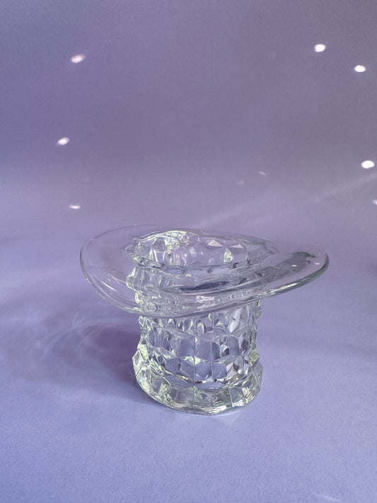 Vintage Glass Top Hat Match / Toothpick / Q Tip Holder