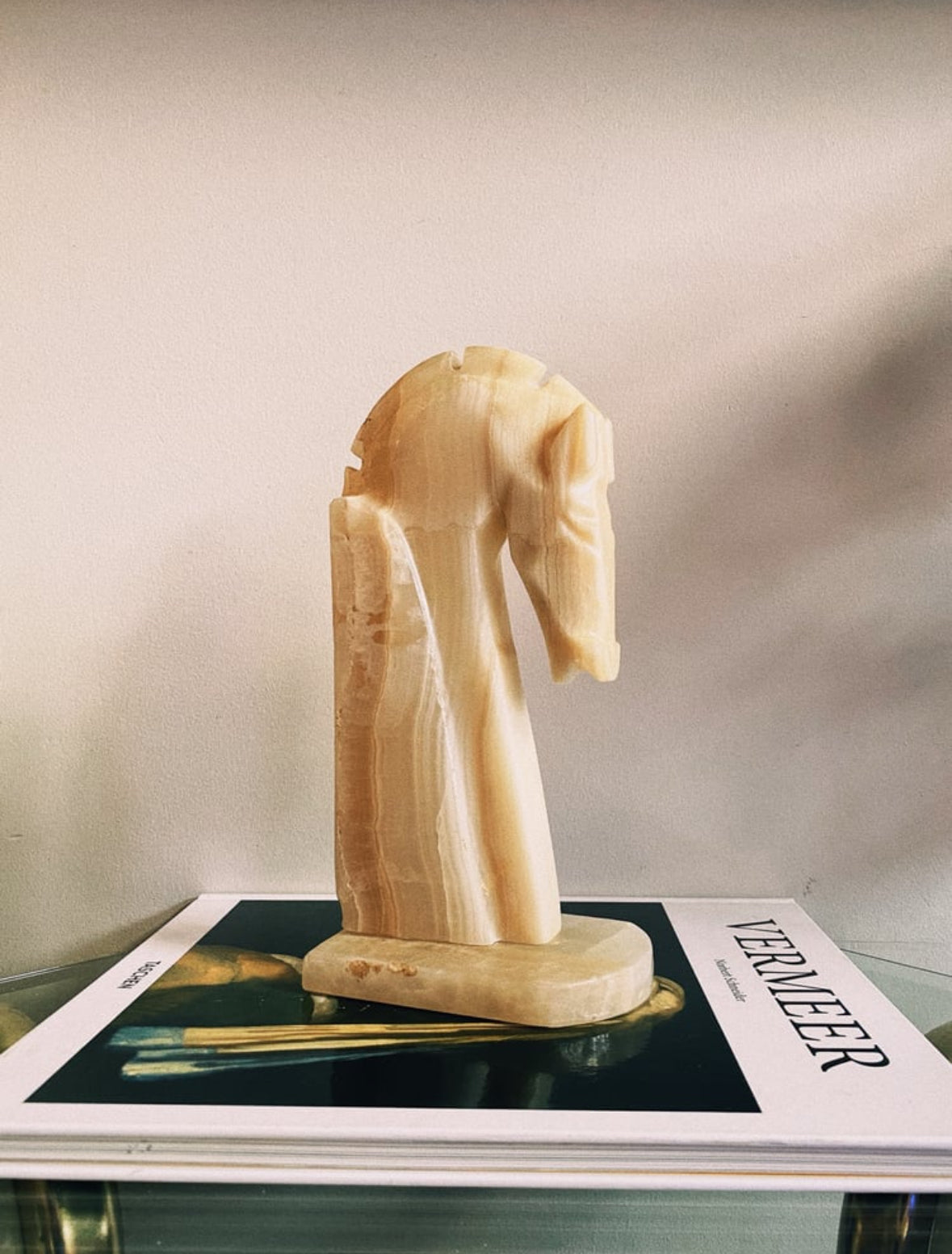 MCM Vintage Alabaster Carved Horse Book End