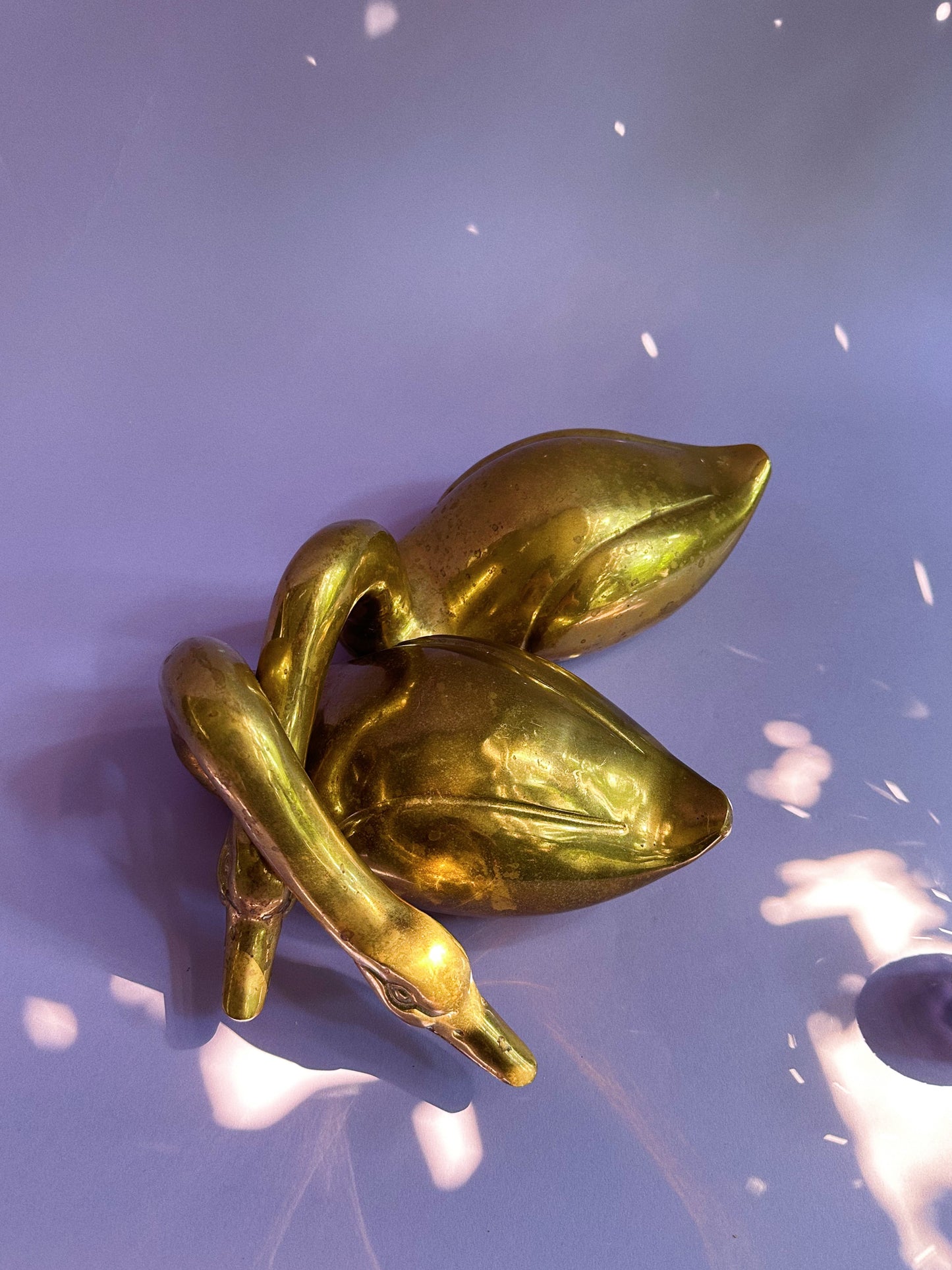 Vintage Pair of Solid Brass Geese Swan Mid Century Brass Intertwined Sculptures