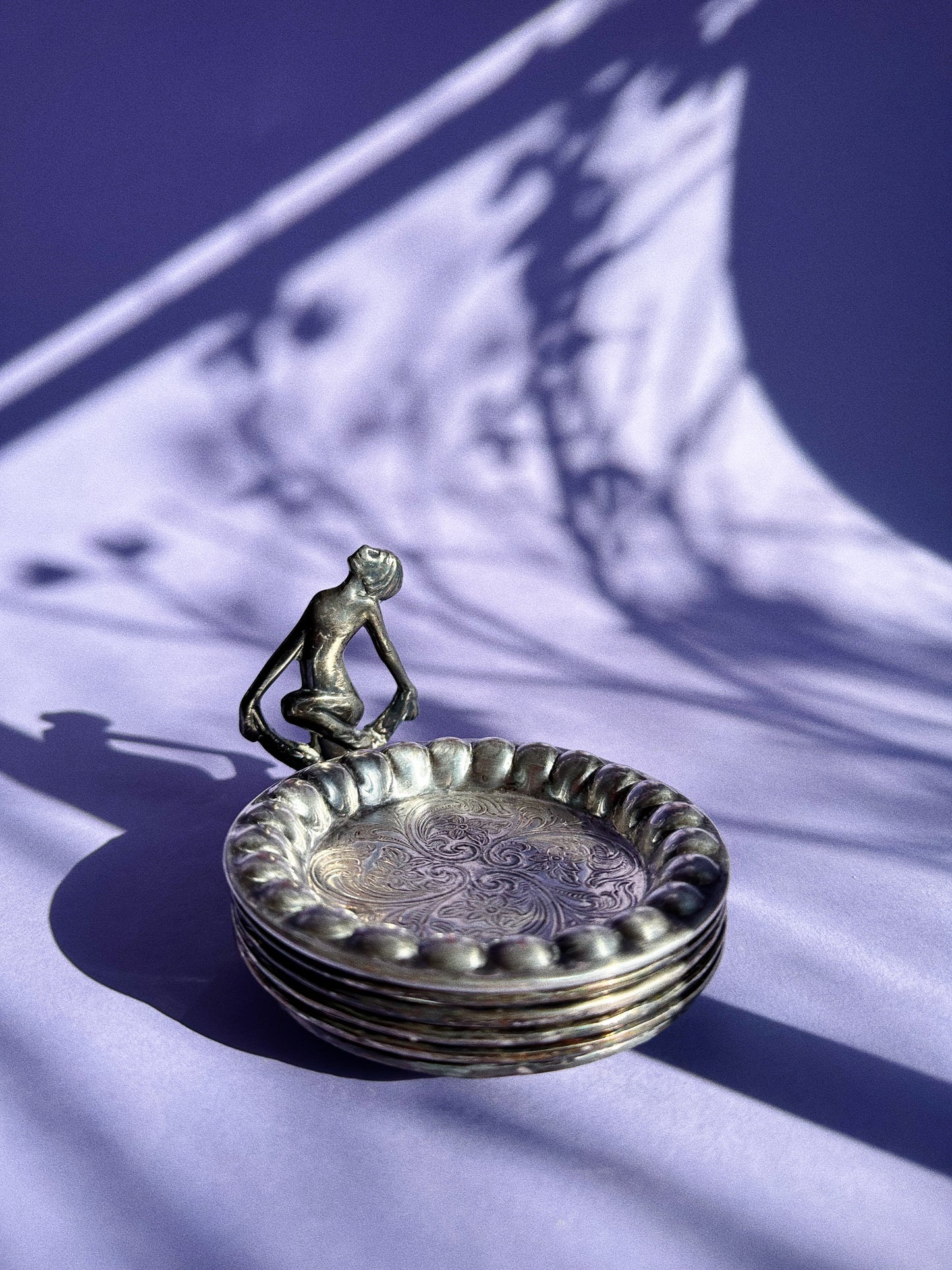 Vintage Rare Art Deco Lady Coasters Silverplated E.P. Copper 901 Set Of 6