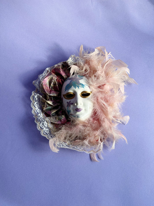 Vintage Venetian Porcelain Ceramic Mask Mardi Gras Painted Wall Hanging