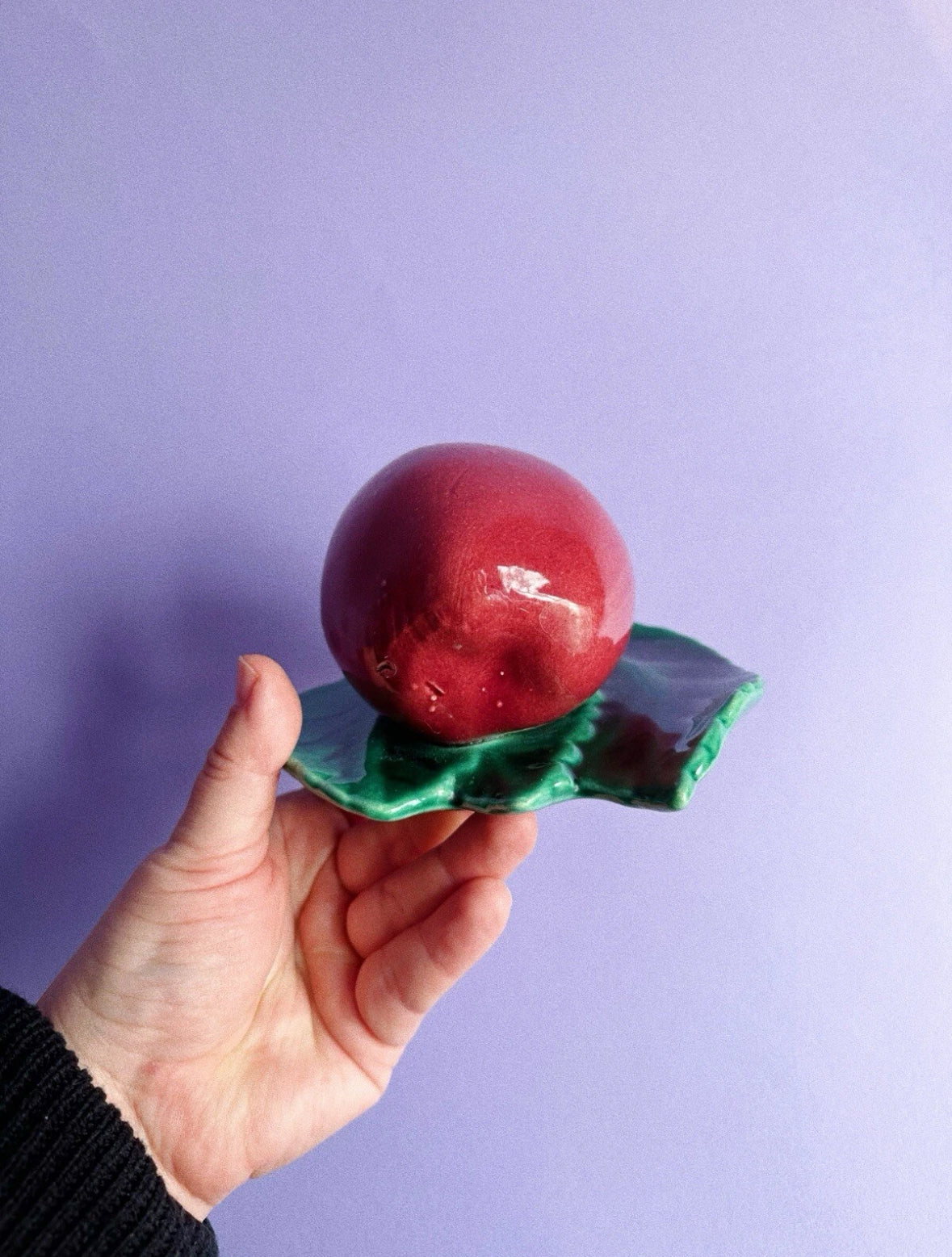 Vintage Art Pottery Red Apple Wall Pocket Green Leaf Majolica Unmarked McCoy