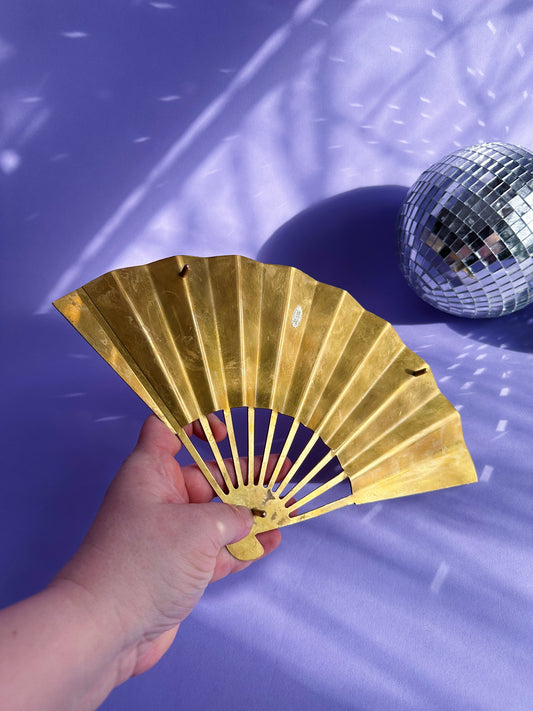 Vintage Solid Brass Fan Decor / Platter, Mid-Century Asian Inspired Footed