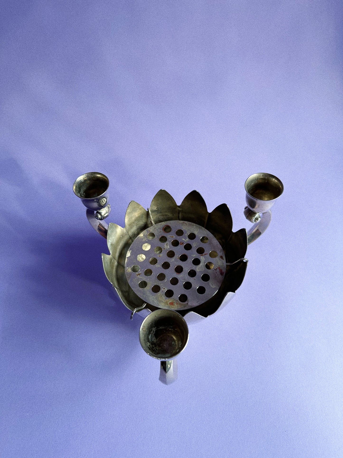 Vintage Silver Plated Candle Holder Water Lily Lotus Flower Frog