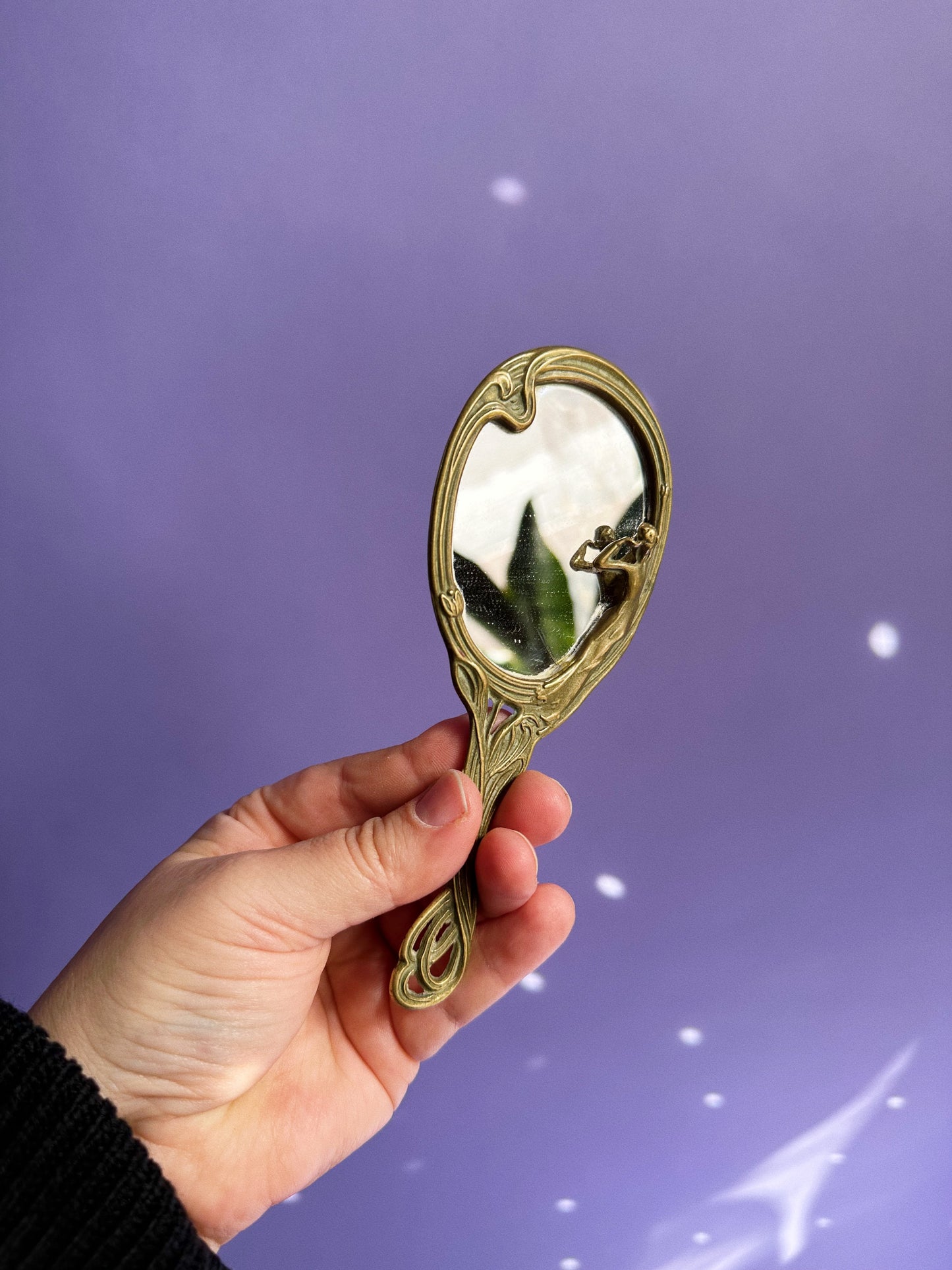 Mini Vintage Brass Lady In The Lake Hand Mirror