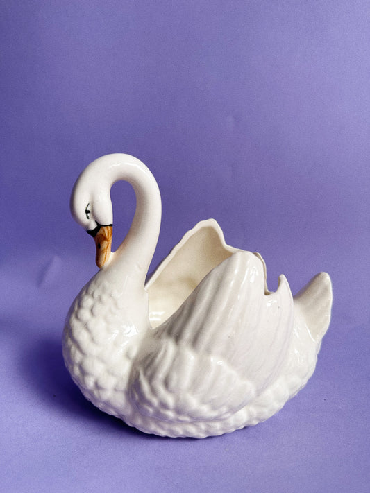 Vintage Porcelain Swan Dish / Planter / Cache Pot Made in Czechoslovakia