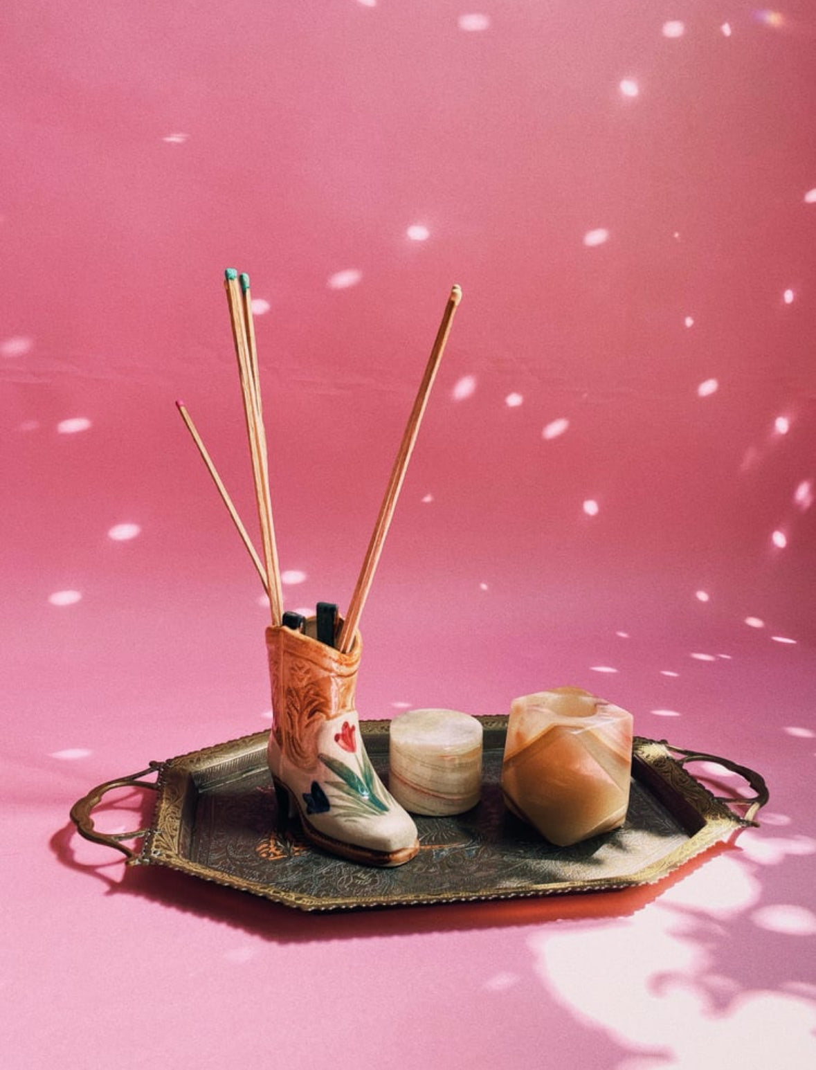 Antique Solid Brass & Enamel Peacock Tray