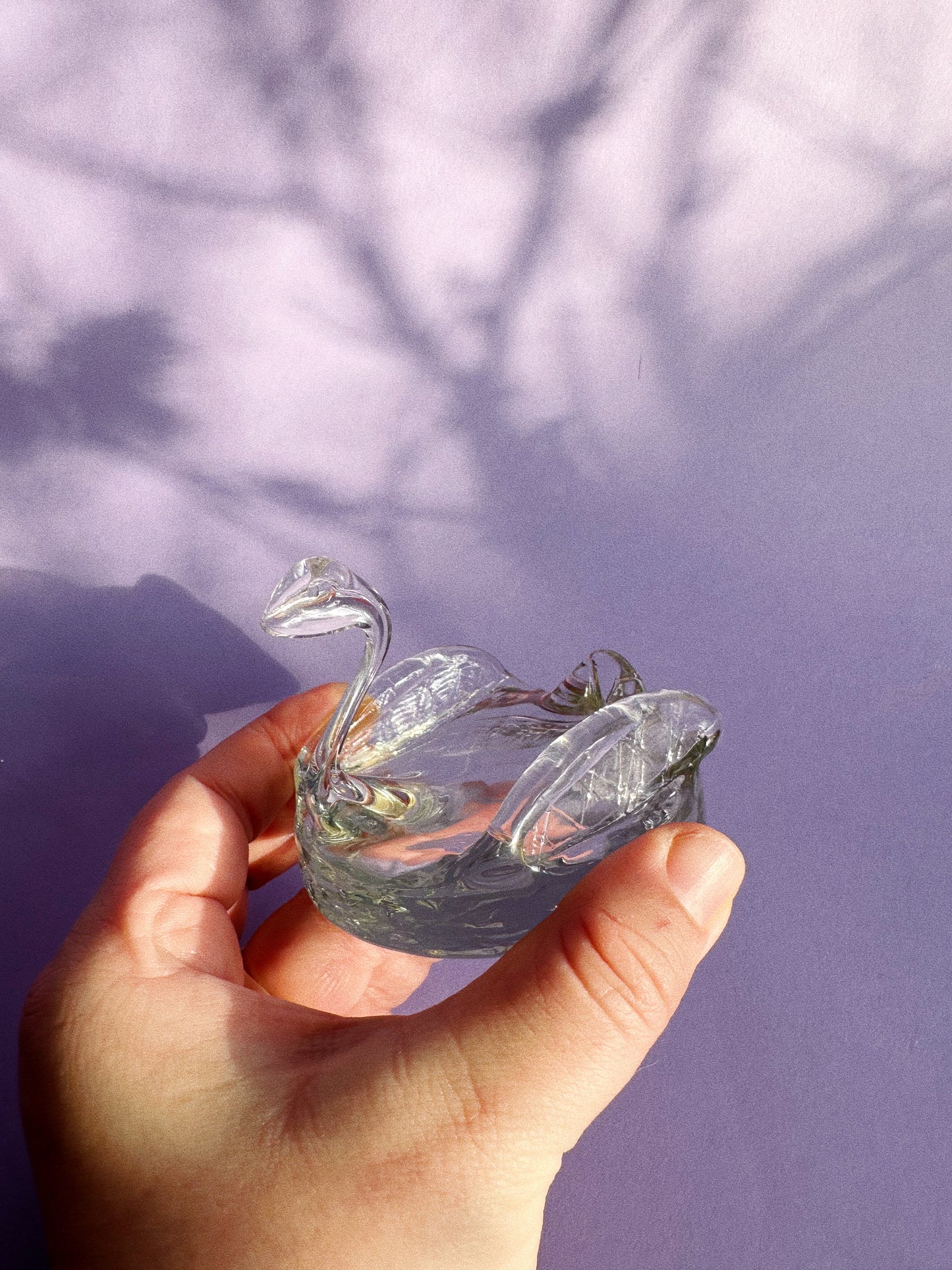 Vintage Heavy Glass Swan Ring Dish