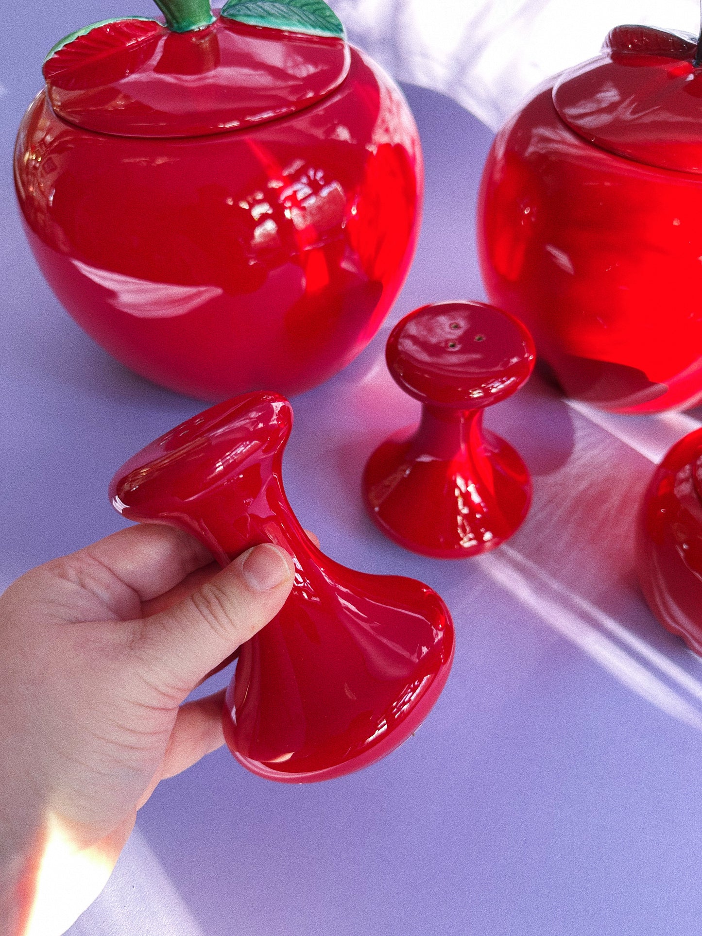 Vintage Red Ceramic Apple Canisters & Salt Pepper Shakers