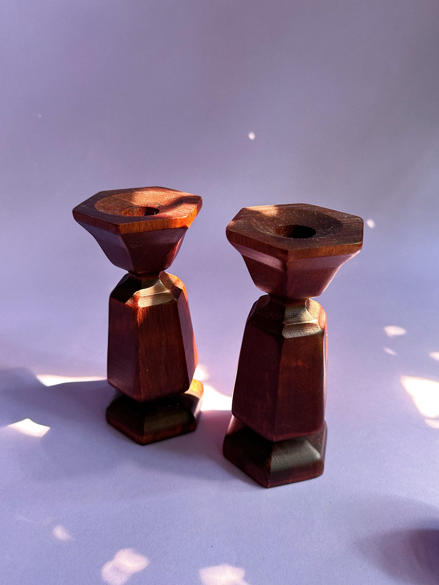 Vintage Wood Candlesticks For Taper Candles