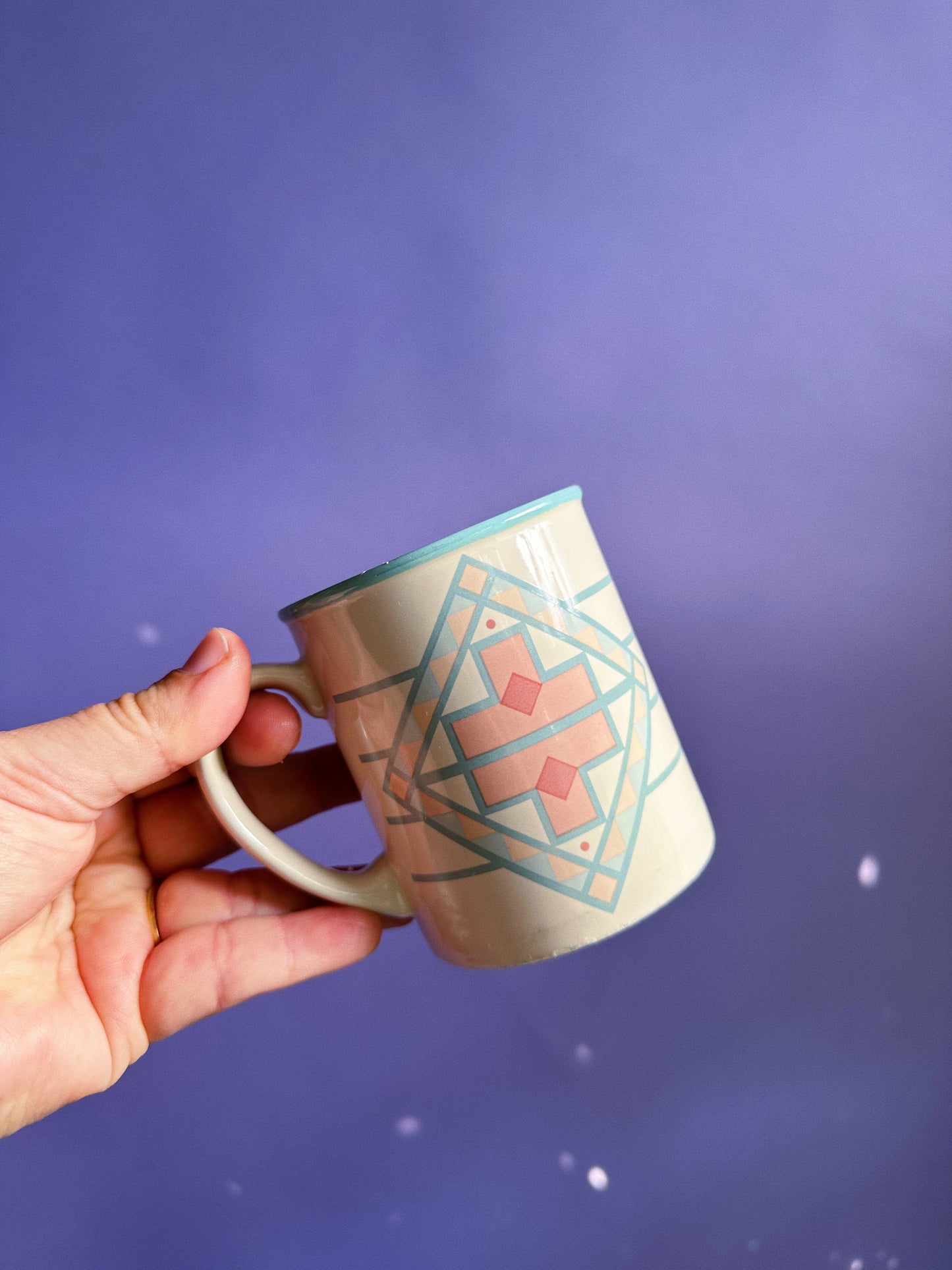 Pair of Vintage Pastel Aztec Design Coffee / Tea Mugs