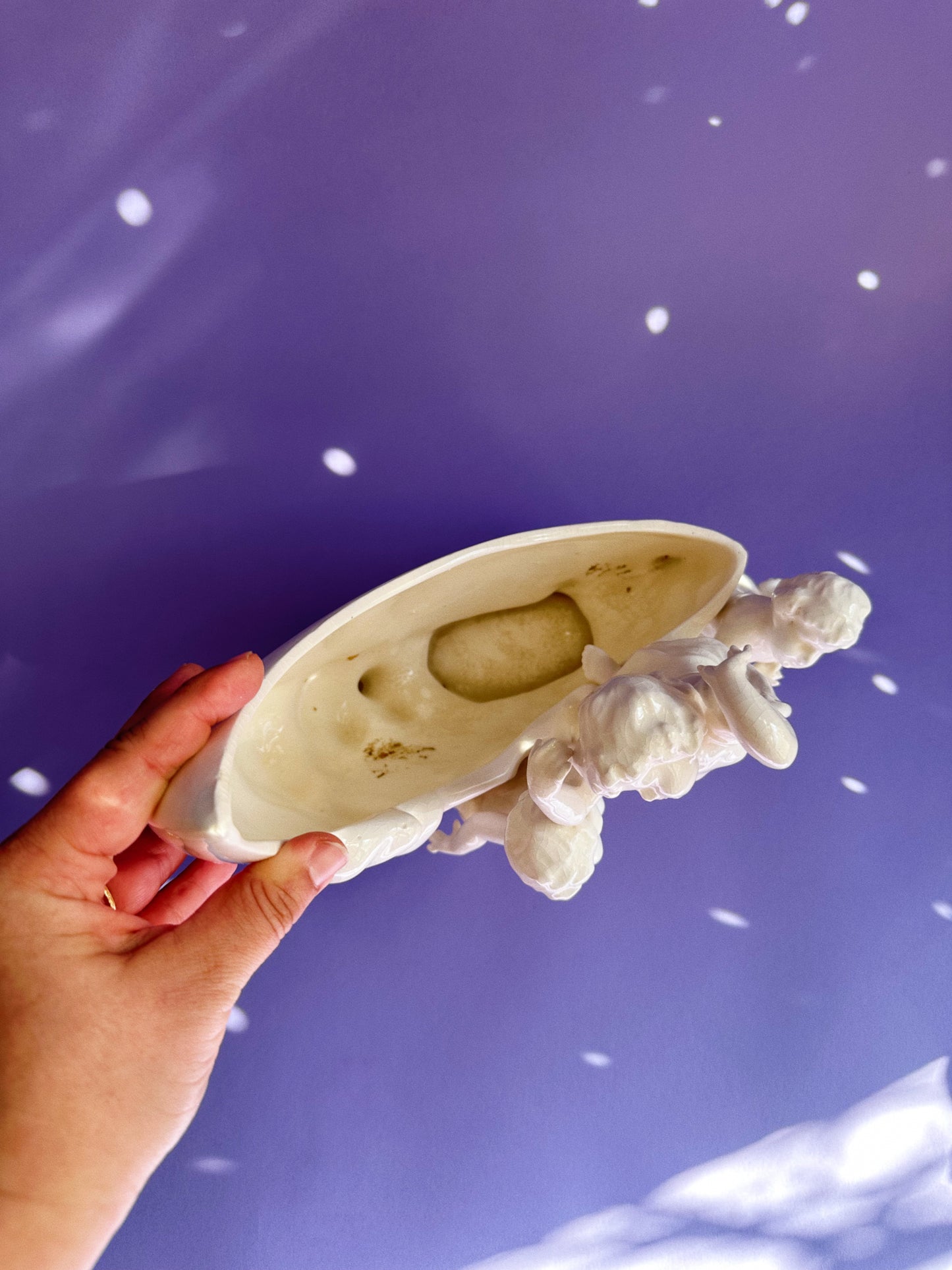 Vintage Porcelain Moon & Cherubs Planter / Vase