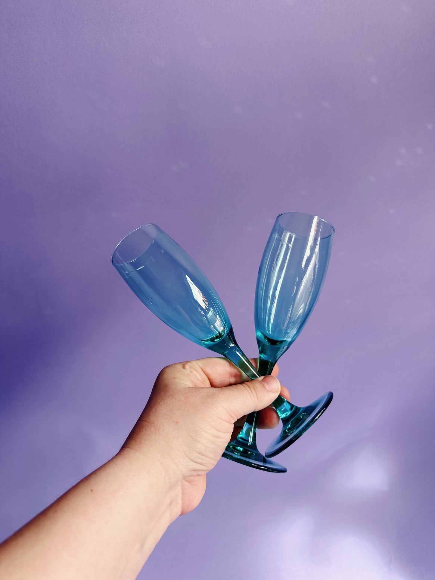 2 Luminarc Teal Green Fluted Champage Glasses Pair Durand France