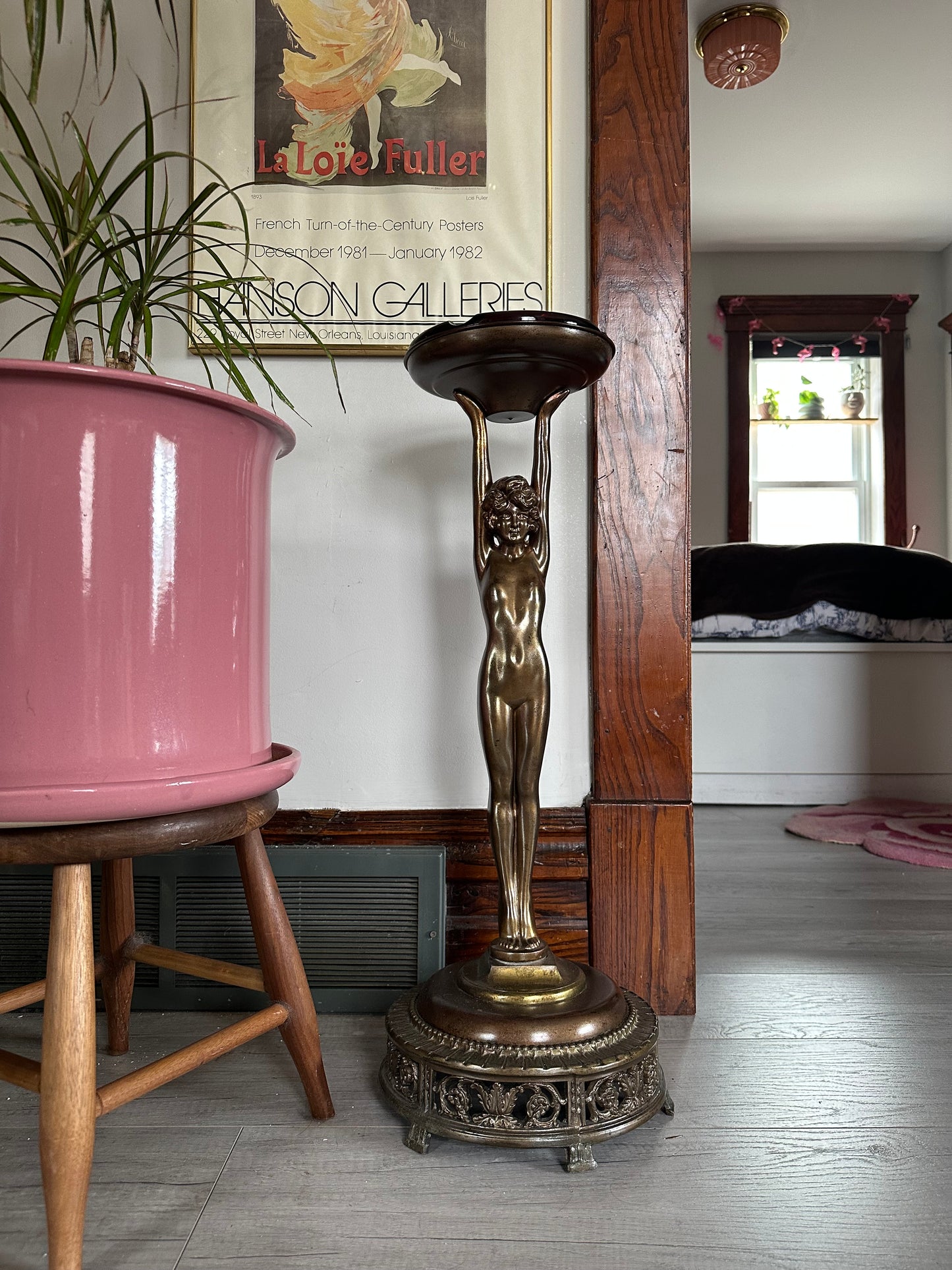 Art Deco Bronzed Spelter Nude Woman Stranding Ashtray | Plant Stand