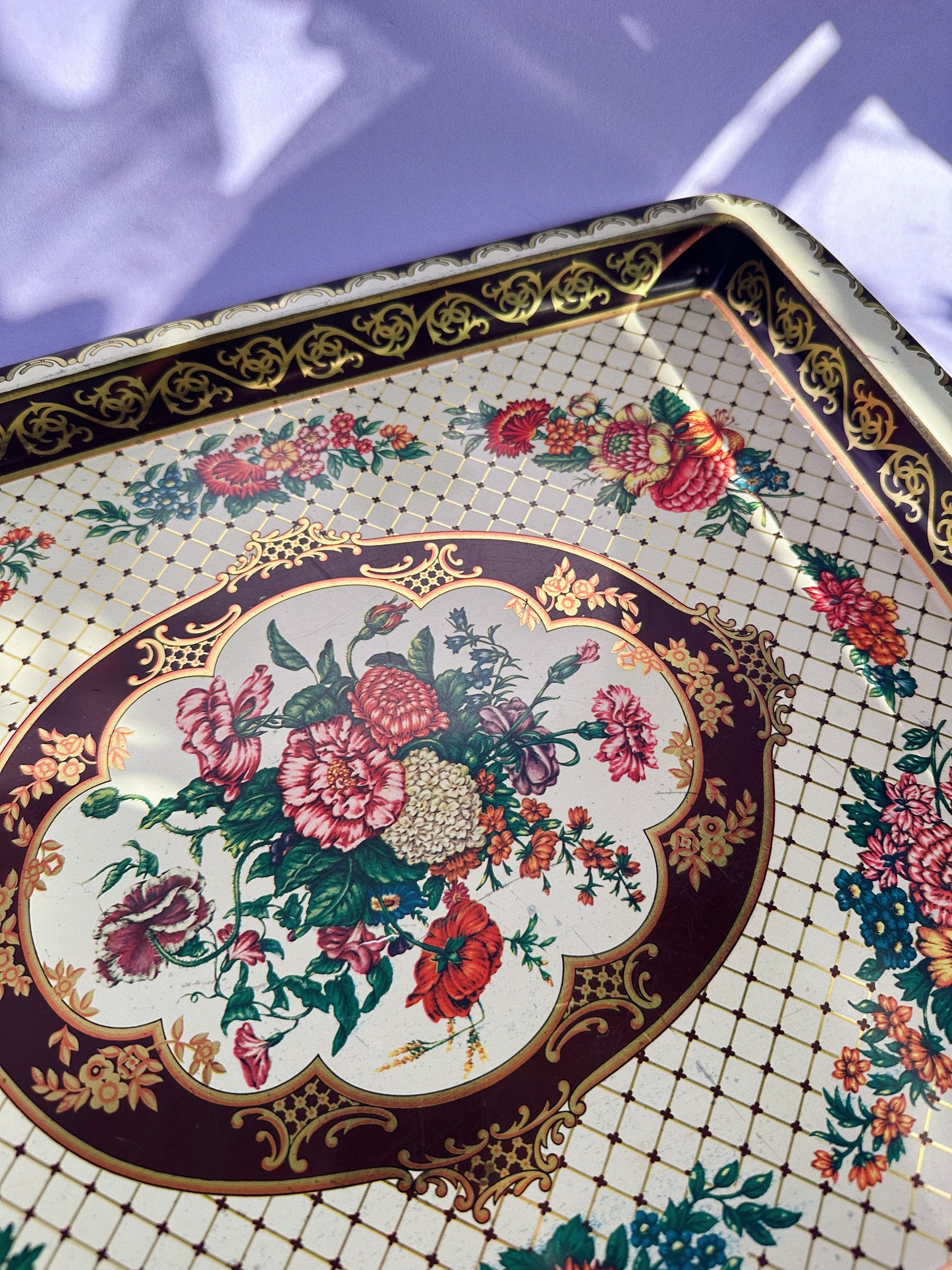 Vintage Daher England Metal Floral Tray