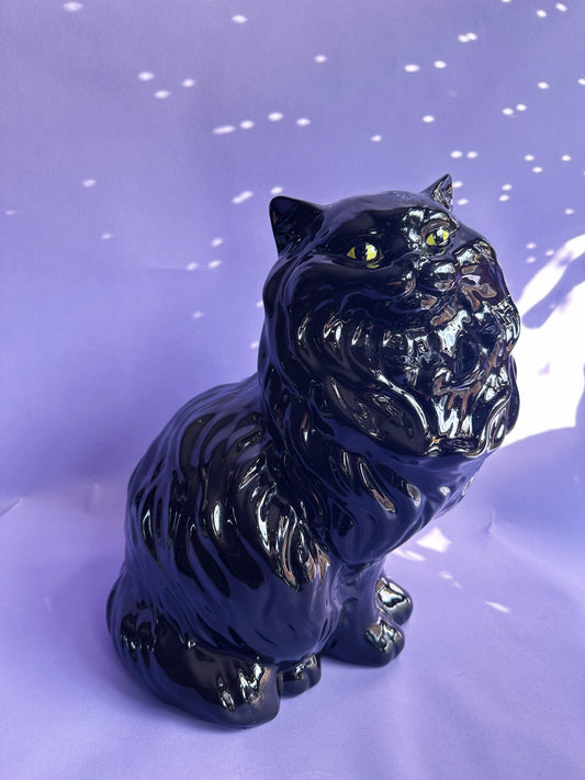 Vintage Large Black Persian Cat w Green Eyes 14” Ceramic Statue Sculpture Figure