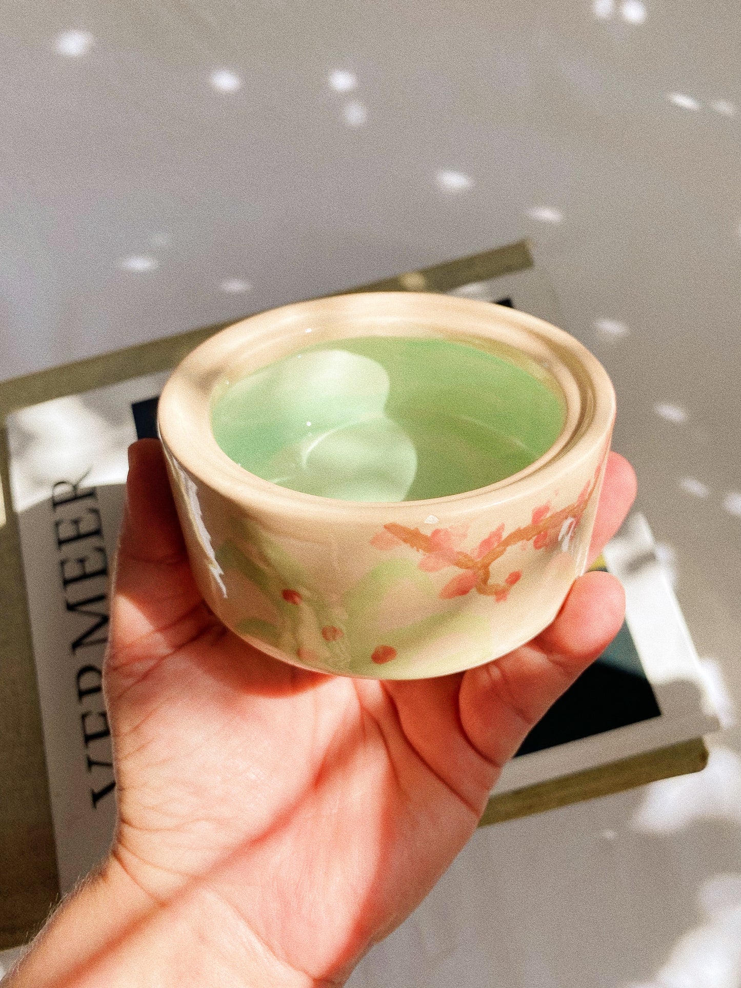 Pink Flower Glazed Pottery Lidded Dish