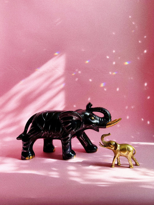 Large Vintage Black Ceramic Elephant Sculpture