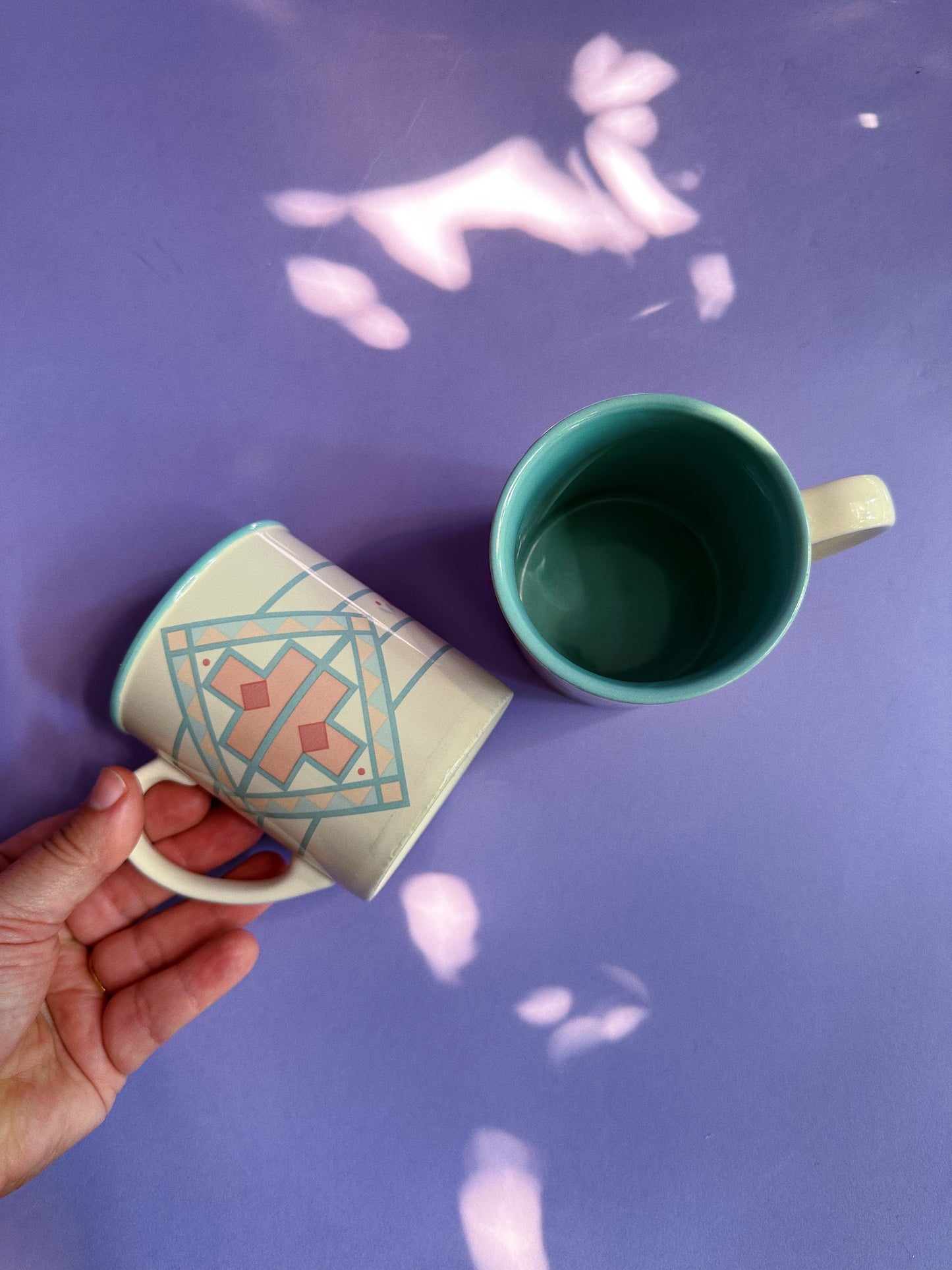 Pair of Vintage Pastel Aztec Design Coffee / Tea Mugs