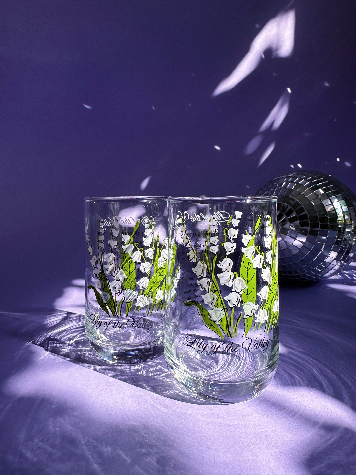 Vintage Floral Brockway Lily of the Valley May Glass Tumblers