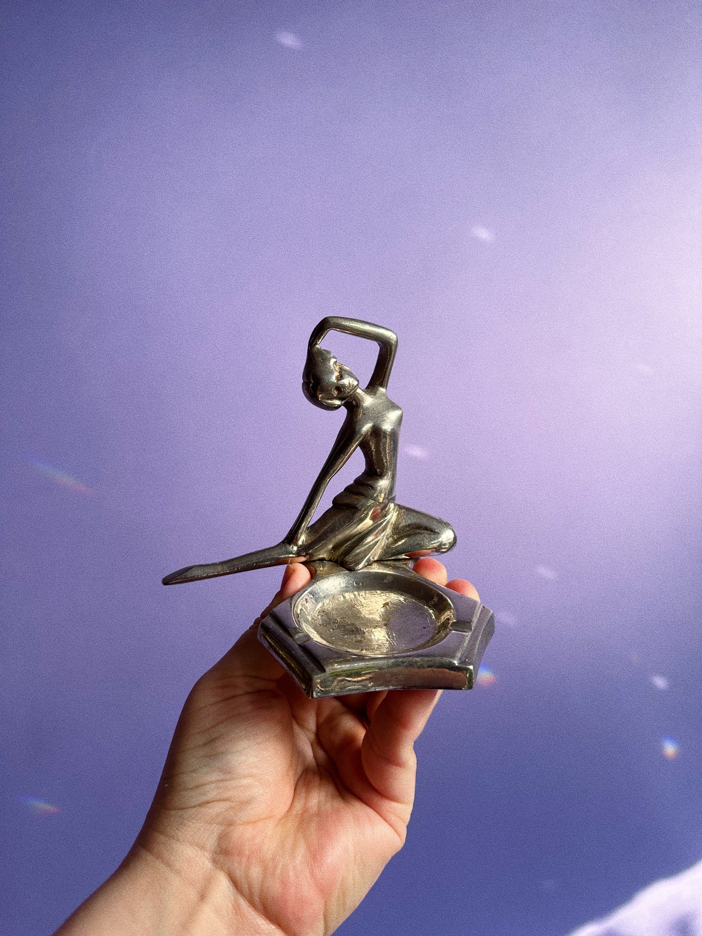 Vintage Rare Art Deco Style Metal Lady Ashtray