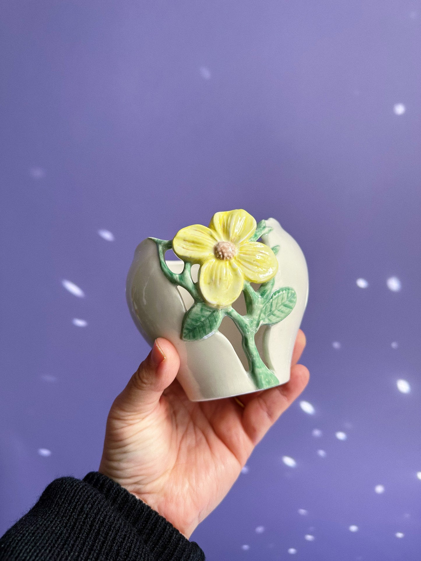Pair of Y2K Glazed Ceramic Floral Cache Pots / Planters