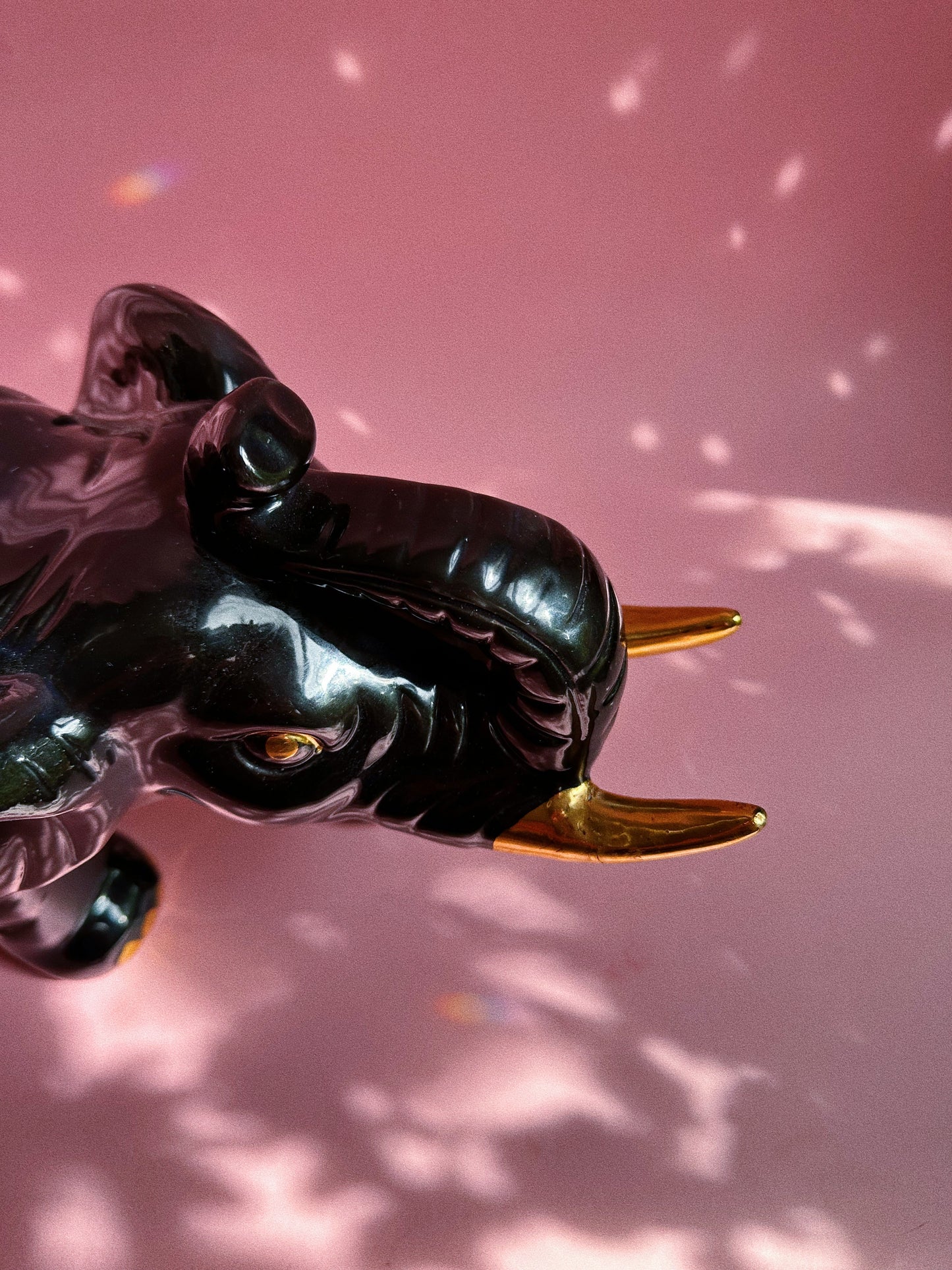 Large Vintage Black Ceramic Elephant Sculpture