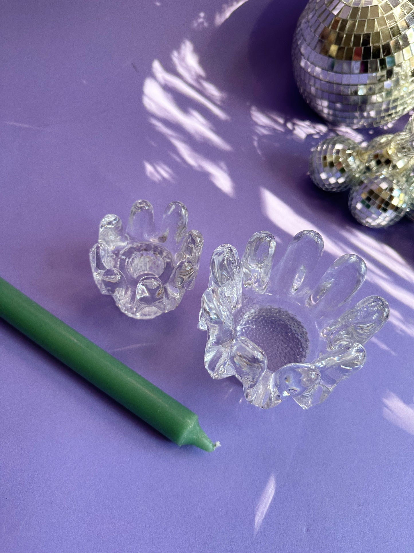 Vintage Goran Warff Kosta Boda Sunflower Glass Tea Light / Taper Holders