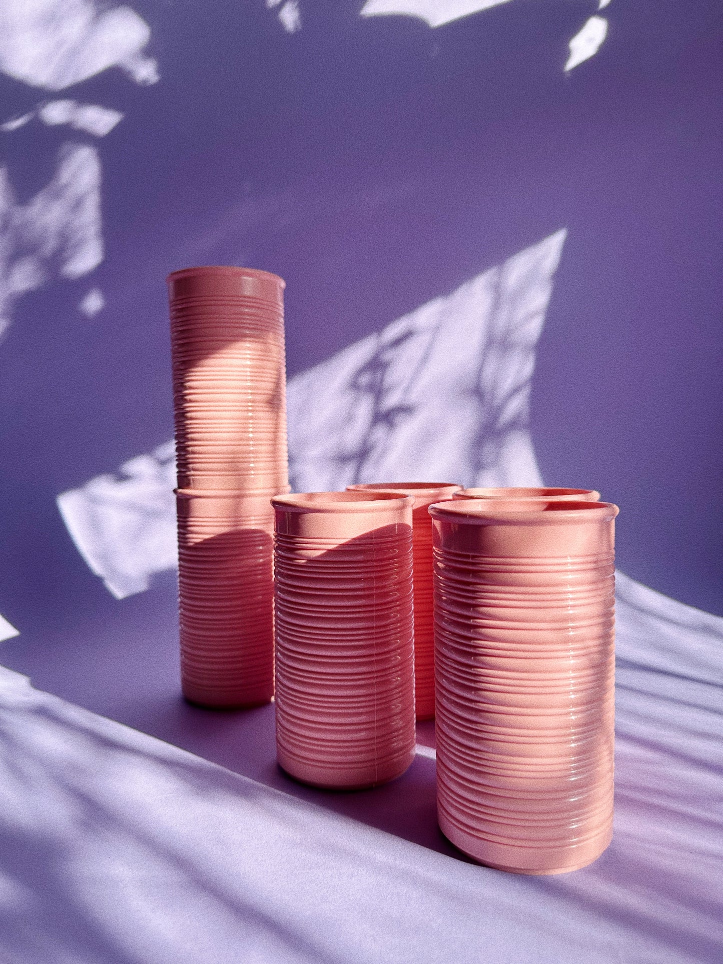 Set of 6 MCM Dusty Rose Earthentic-Ware Ribbed Tumblers Picnic Plastic