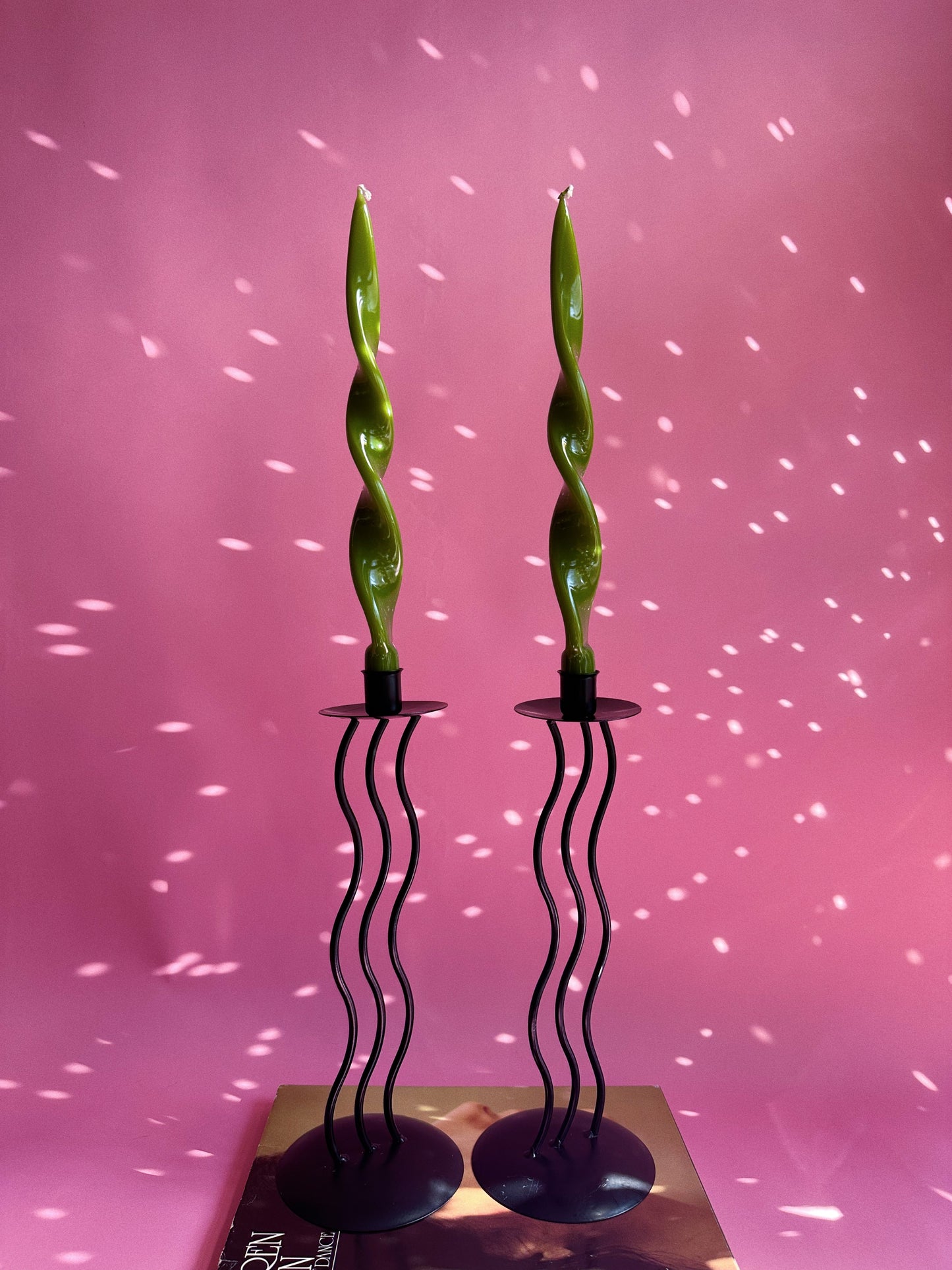 Vintage Post Modern Sculptural Squiggle Wrought Iron 1990s Memphis Candlesticks