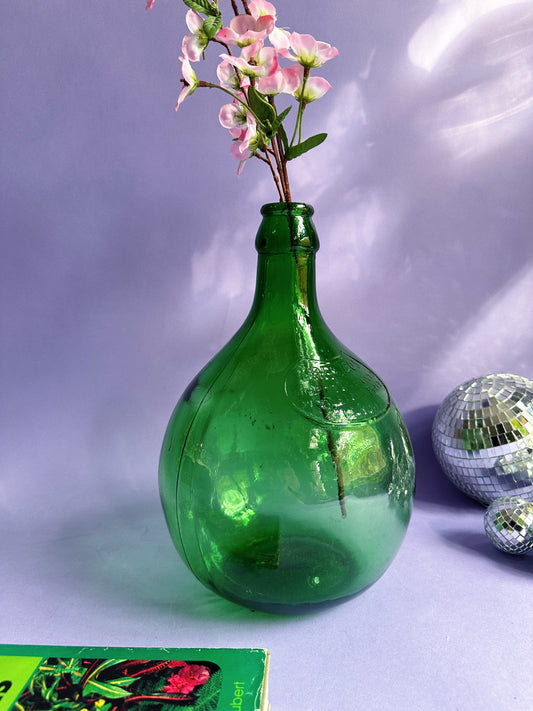 Vintage 12”H Green Glass Demijohn Vase