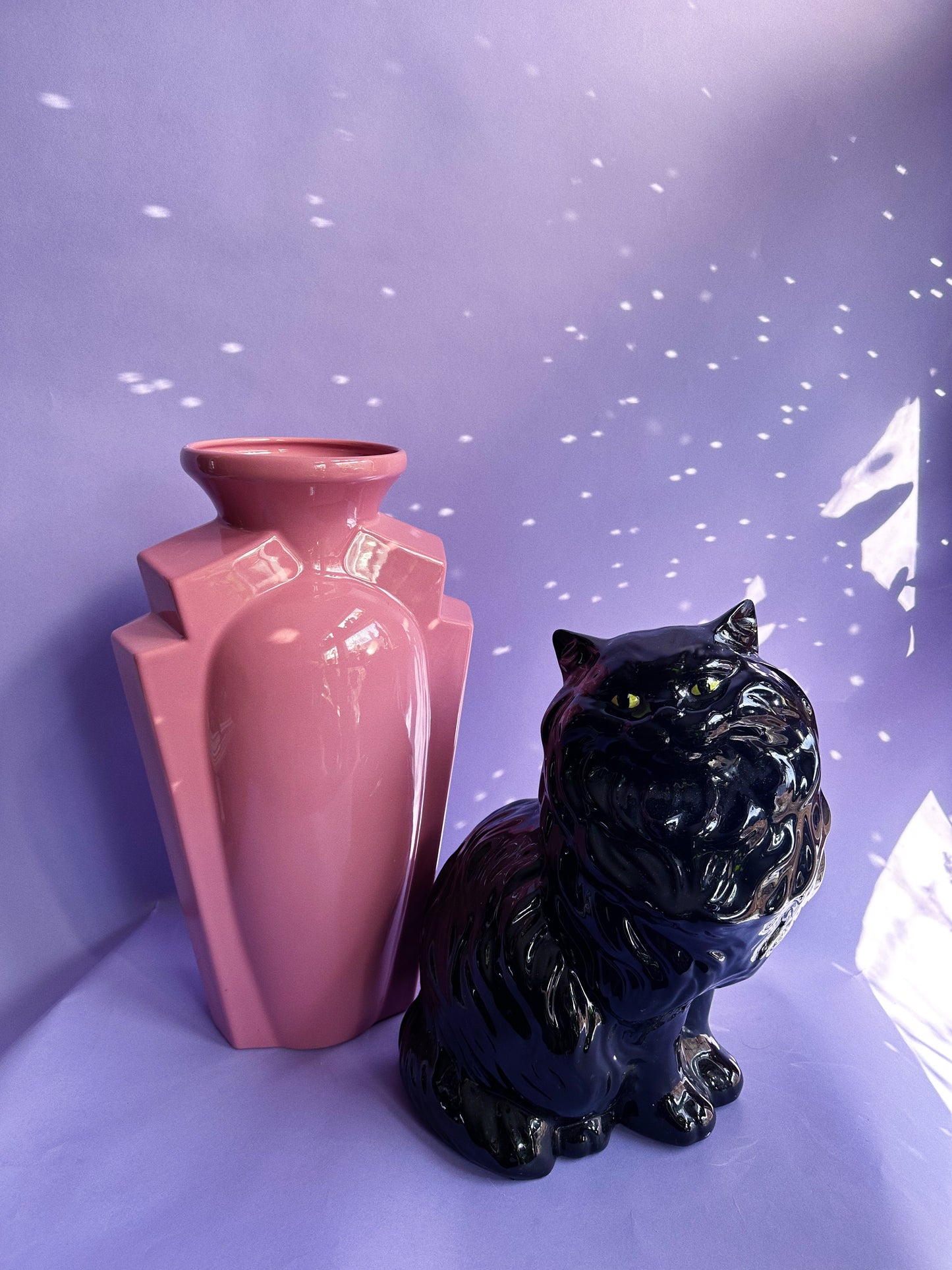 Vintage Large Black Persian Cat w Green Eyes 14” Ceramic Statue Sculpture Figure