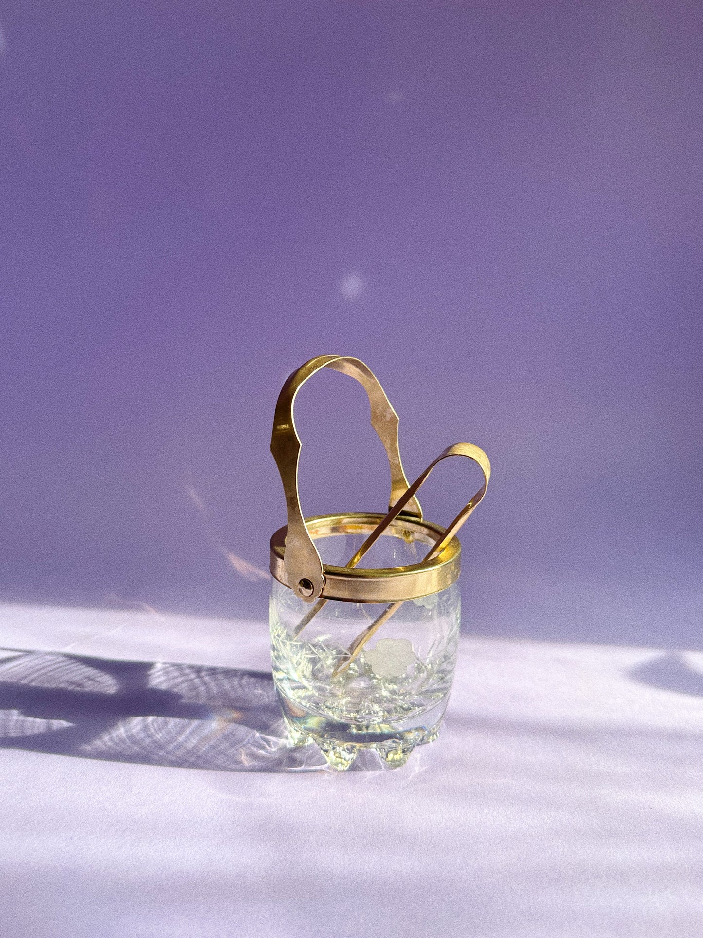 Vintage Etched Personal Sized Crystal Ice Bucket Italy Brass