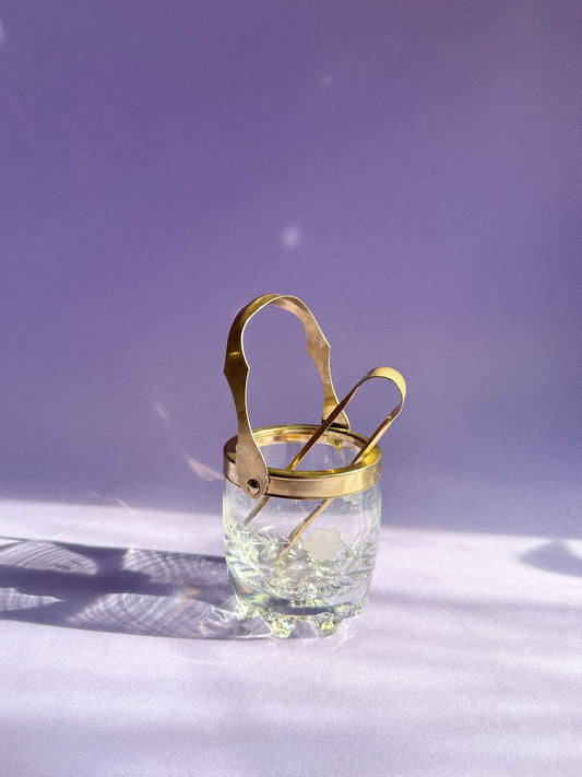 Vintage Etched Personal Sized Crystal Ice Bucket Italy Brass