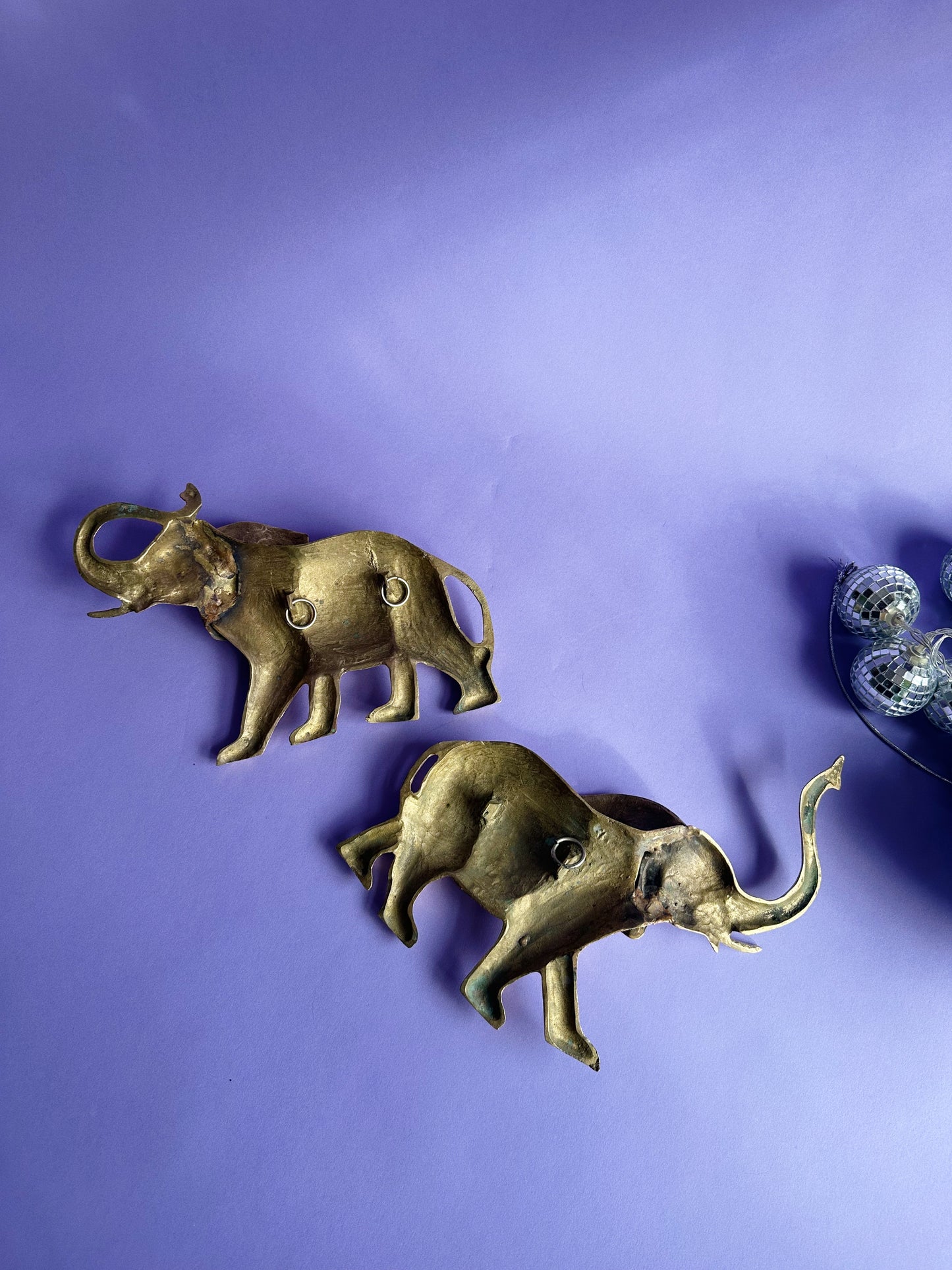 Vintage Brass Wall Hanging Elephant Pair
