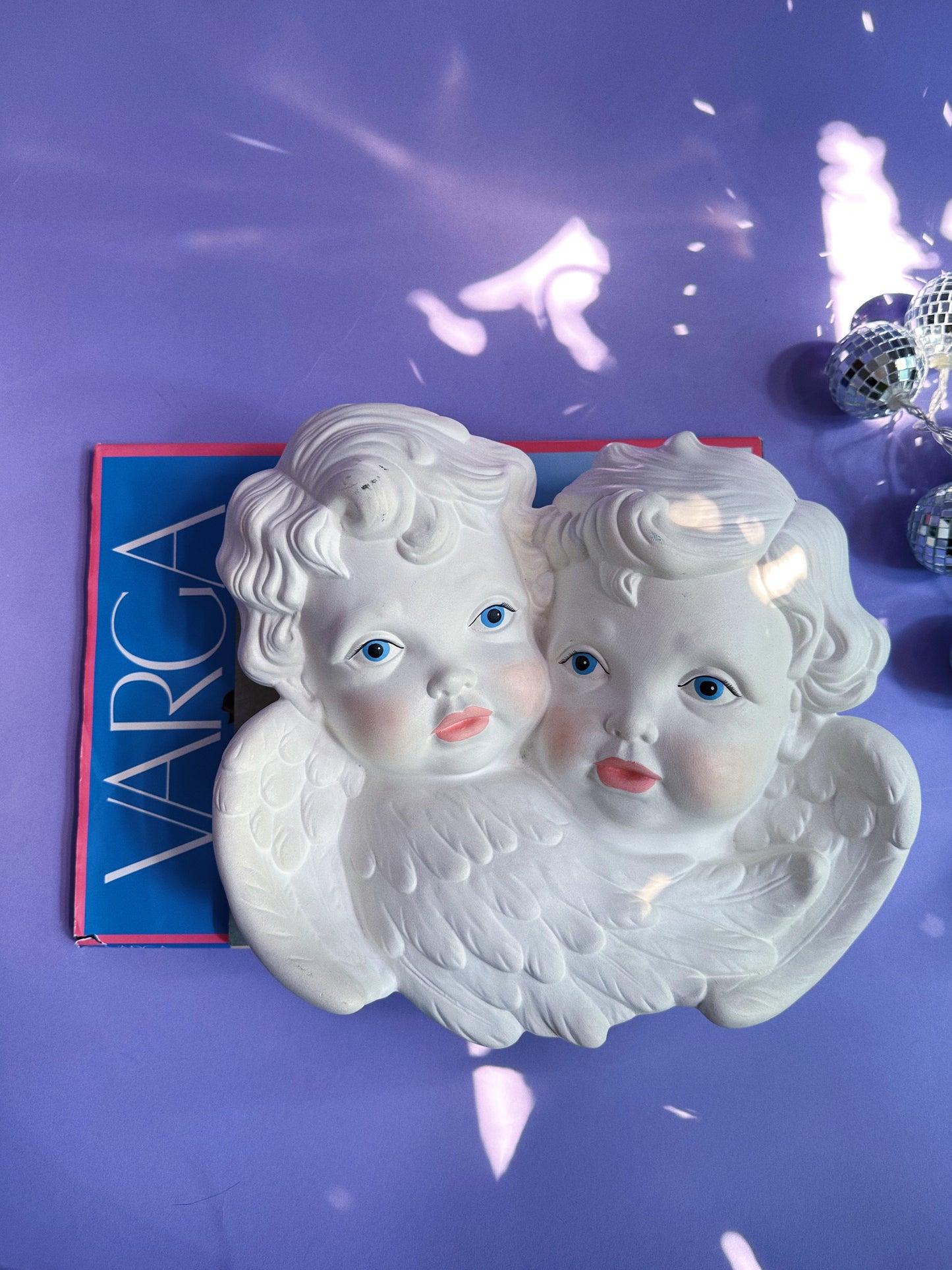 Large Pair of Ceramic Vintage 80s Cherubs Wall Hanging