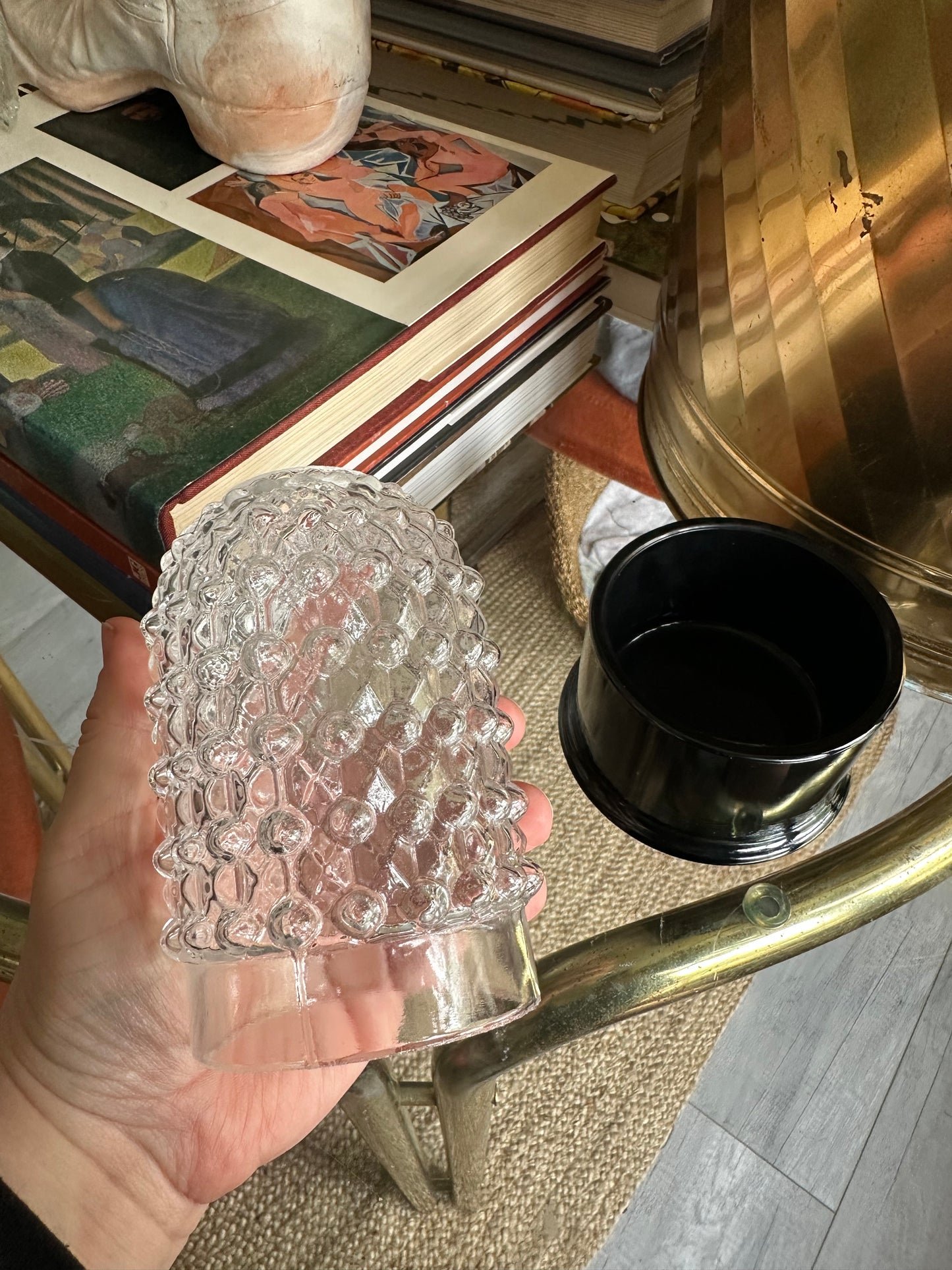 Mosser Hobnail Glass Courting Fairy Light Lamp with Black Glass Base