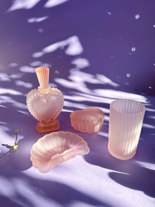 Frosted Pink Glass Vintage Vanity Decor