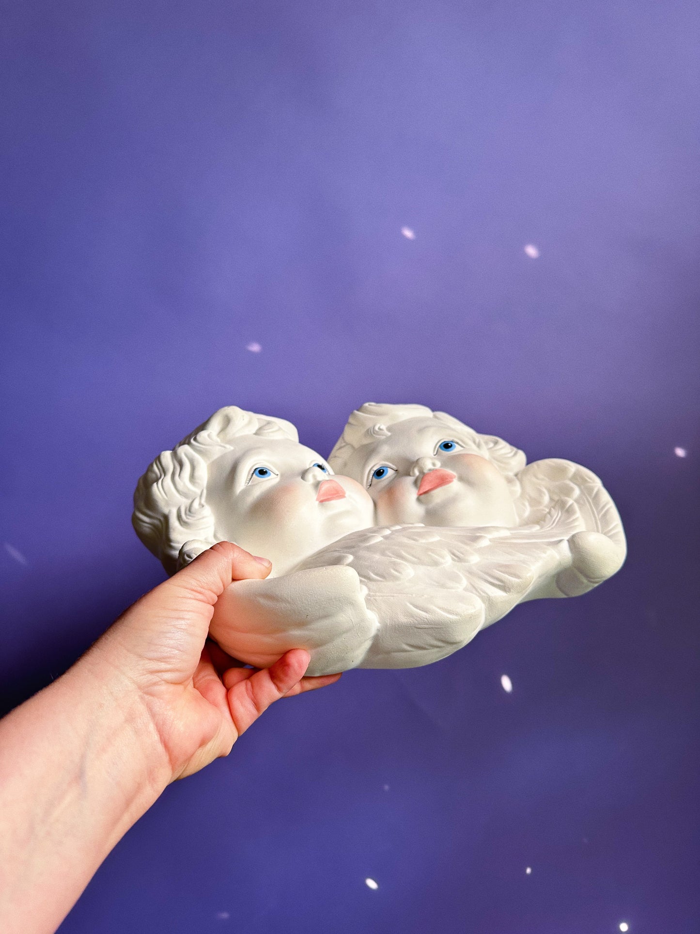 Large Pair of Ceramic Vintage 80s Cherubs Wall Hanging