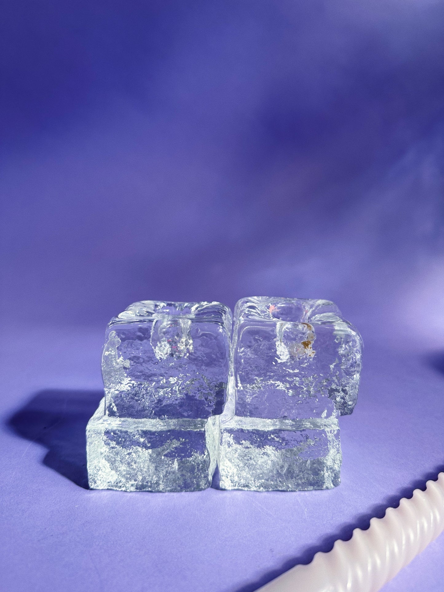 Blenko Glass Double Ice Cube Taper Candle Holders Set Of 2
