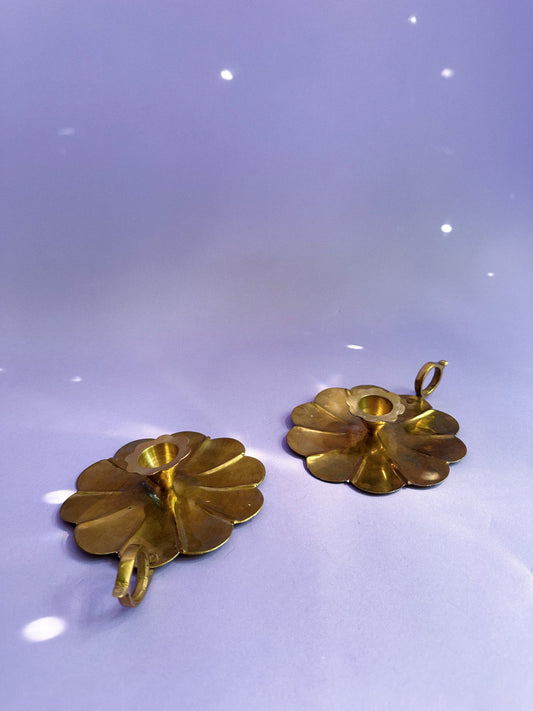 Pair of Brass Chamber Candlesticks for Taper Candles