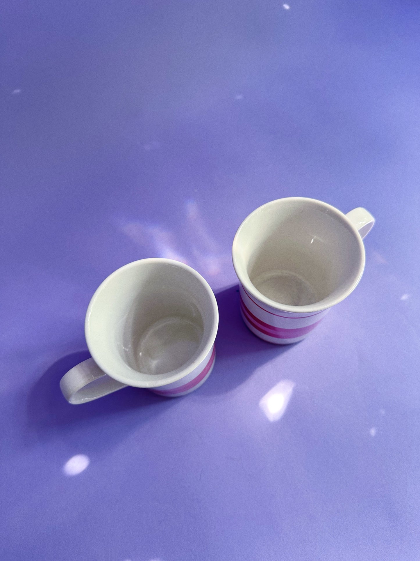 Vintage Pair of Pink Striped Coffee Mugs 80s Collection Manoir Korea