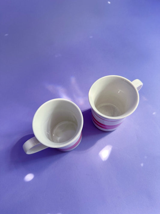 Vintage Pair of Pink Striped Coffee Mugs 80s Collection Manoir Korea
