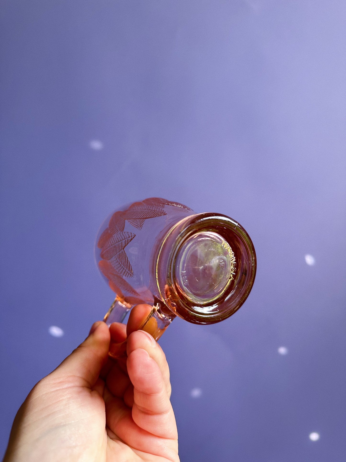 Vintage KIG Indonesia Pink Depression Glass Mugs - Leaf Pattern Set of 4