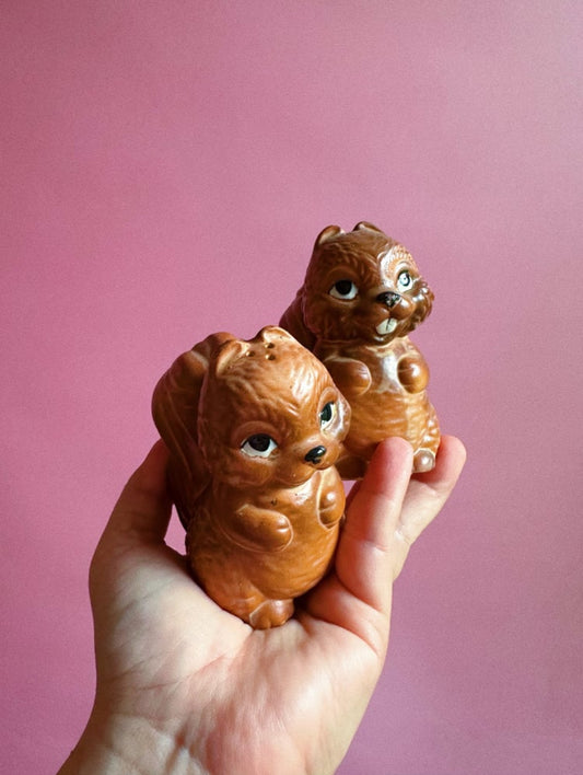 Vintage Ceramic Squirrel Salt & Pepper Shakers