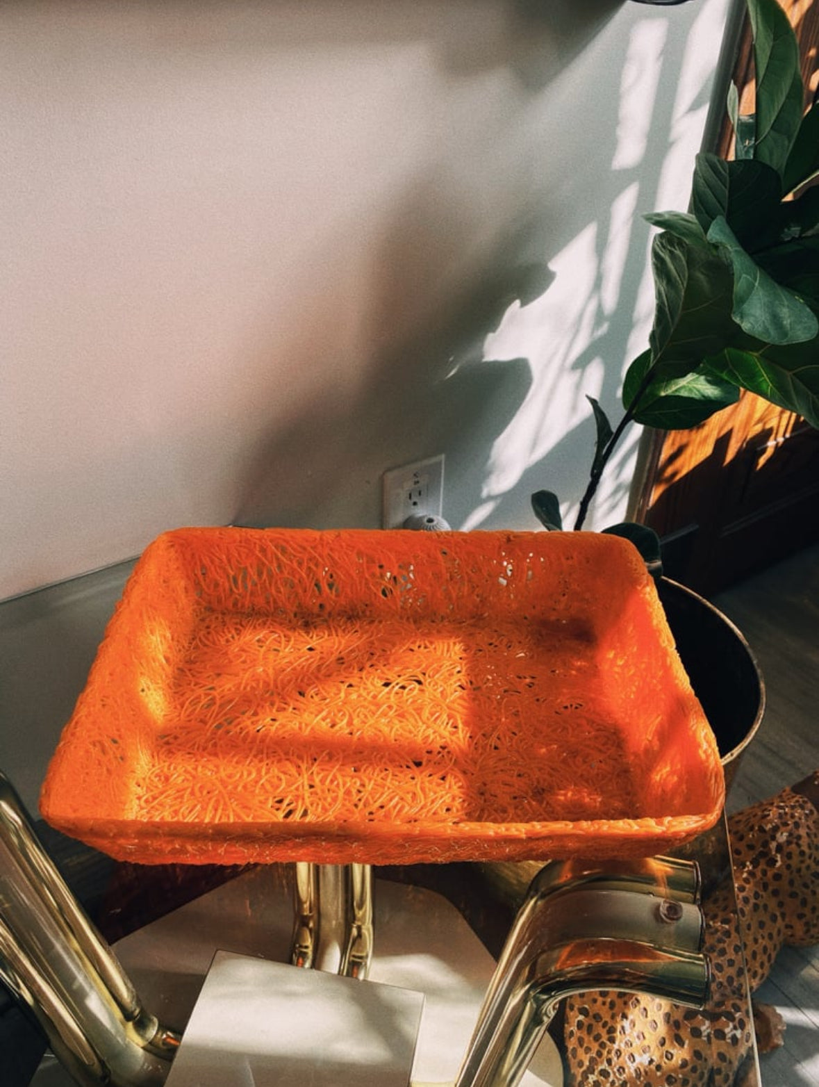 Vintage MCM Retro Orange Lucite Spaghetti Basket
