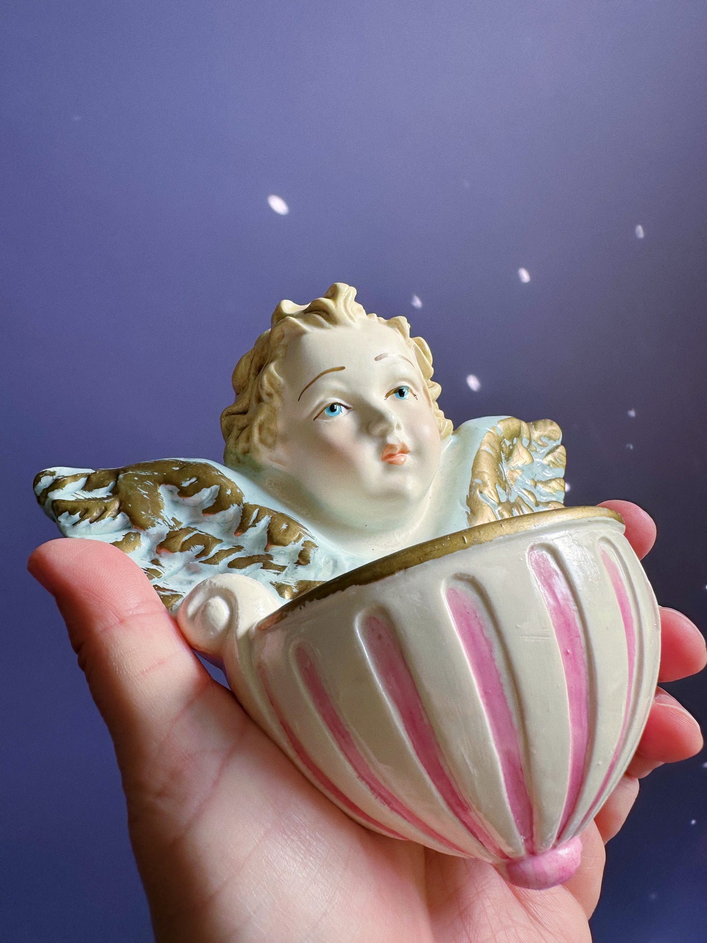 Sweet Chalkware Cherub Wall Pocket